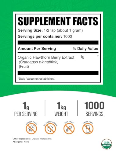 Suplemento herbal de bayas de espino en polvo BulkSupplements