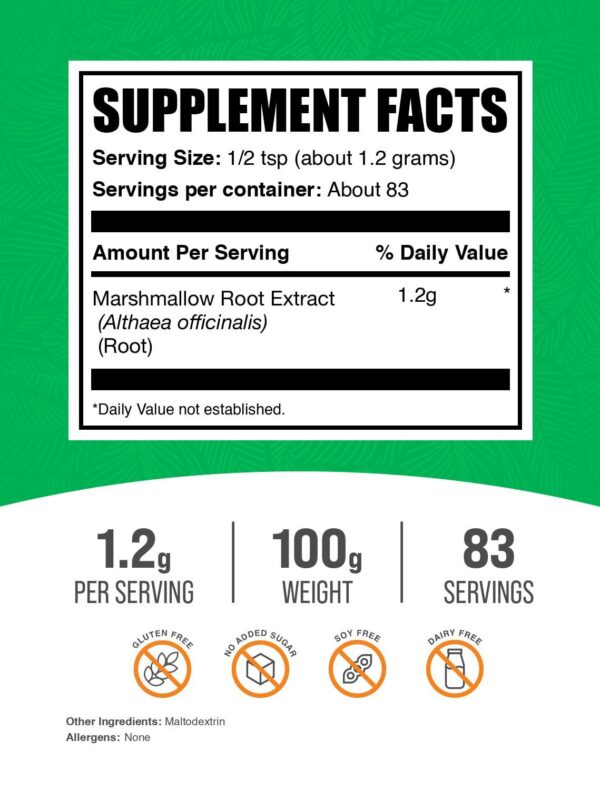 Version 1.0.0 Suplemento herbal BulkSupplements polvo de malvavisco 100g