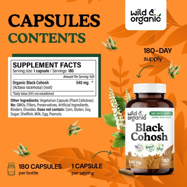 Suplemento herbal cohosh negro sin OGM ni rellenos