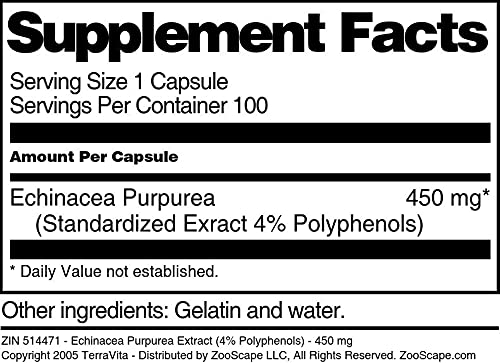 Suplemento herbal extracto Echinacea Purpurea 450 mg 100 cápsulas
