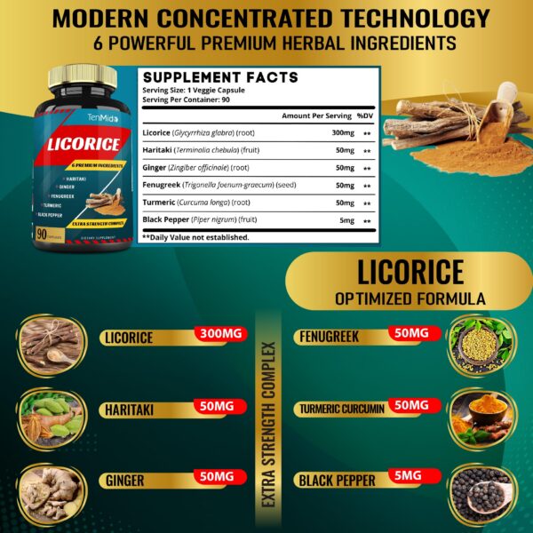 Suplemento herbal con extracto de regaliz y especias naturales