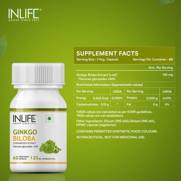 suplemento herbal ginkgo biloba 60 cápsulas inlife