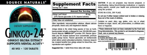 Suplemento herbal Ginkgo Biloba extracto 40 mg 120 tabletas