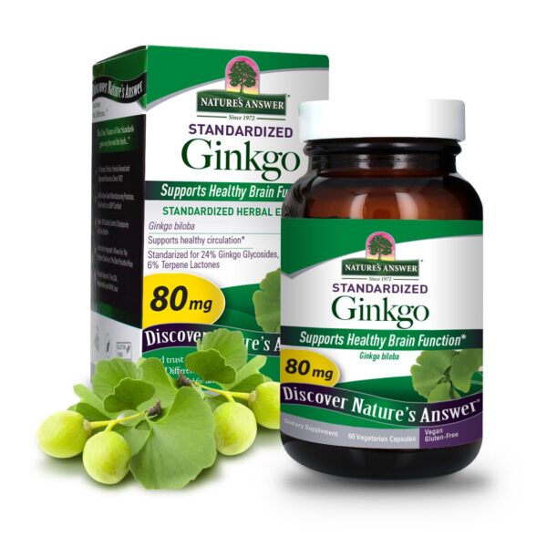 Suplemento herbal Ginkgo Biloba Nature's Answer botella frontal