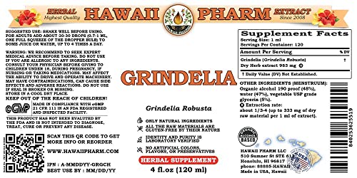 Suplemento herbal Grindelia extracto líquido orgánico Hawaii Pharm