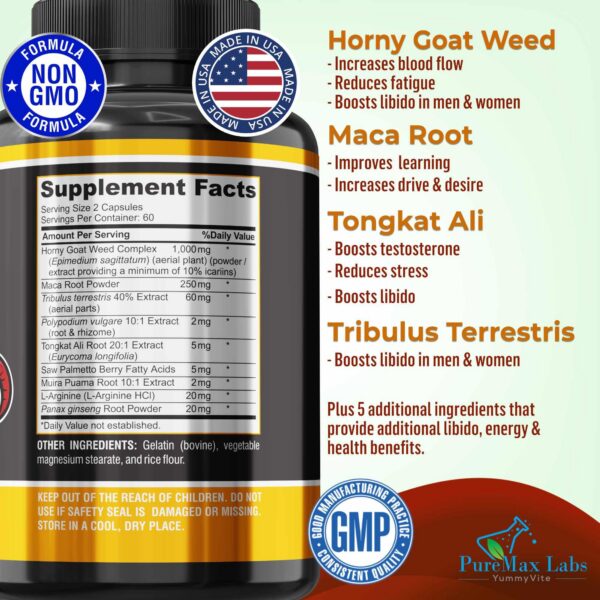 Suplemento herbales Horny Goat Weed y maca YUMMYVITE