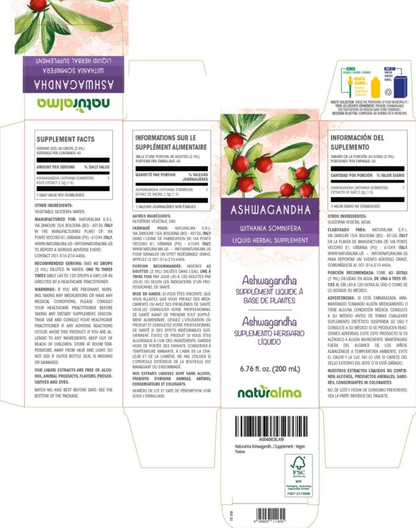 Suplemento herbal líquido Naturalma Ashwagandha vegano