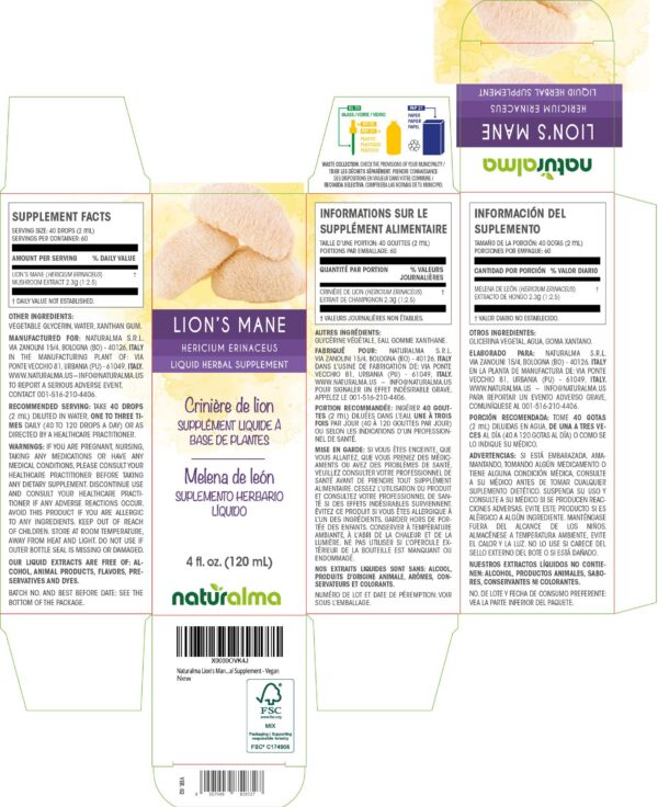 Suplemento herbal Melena de León de Naturalma en gotas