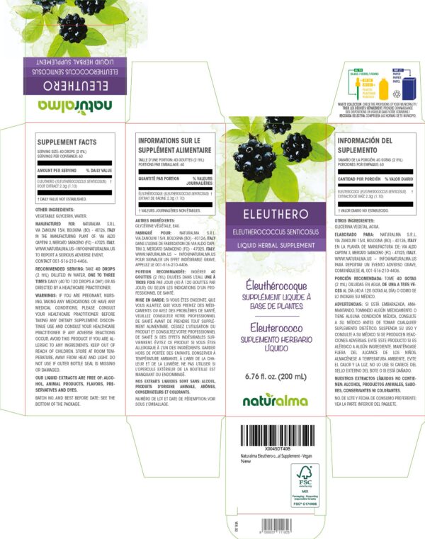 Suplemento herbal Naturalma Eleuthero gotas extracto natural sin aditivos