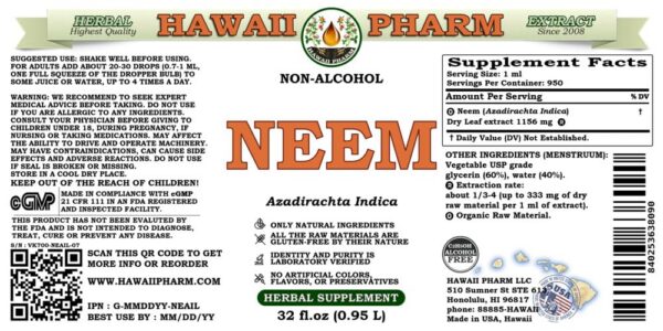 Version 1.0.0 Suplemento herbal neem orgánico Concentrado 32 fl oz Hawaii Pharm