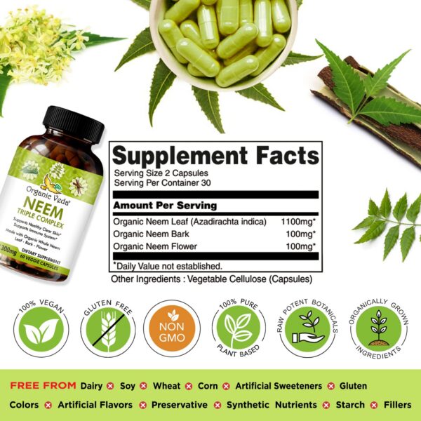 Suplemento herbal Organic Veda neem triple extracto