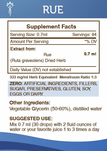 Suplemento herbal de ruda sin alcohol