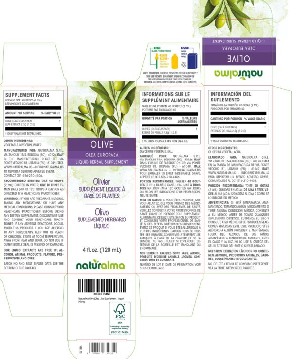 Suplemento herbal vegano extracto hoja de olivo Naturalma