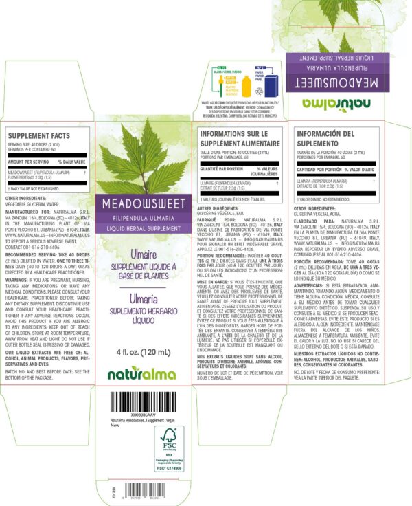 Suplemento herbal vegano Naturalma extracto de Filipendula ulmaria