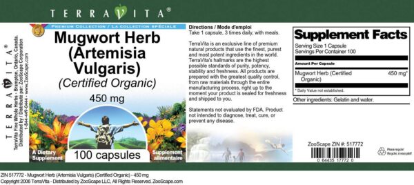 Suplemento de hierba artemisa Artemisia vulgaris en cápsulas