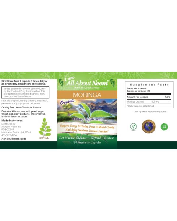 Suplemento natural de hoja de moringa cultivada en América para metabolismo