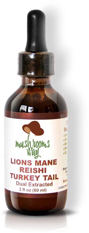 Suplemento de hongos Lions Mane Reishi Turkey Tail 2 onzas