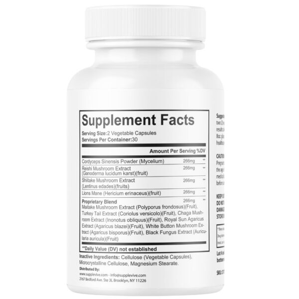 Suplemento de hongos Supplevive en envase de 60 cápsulas
