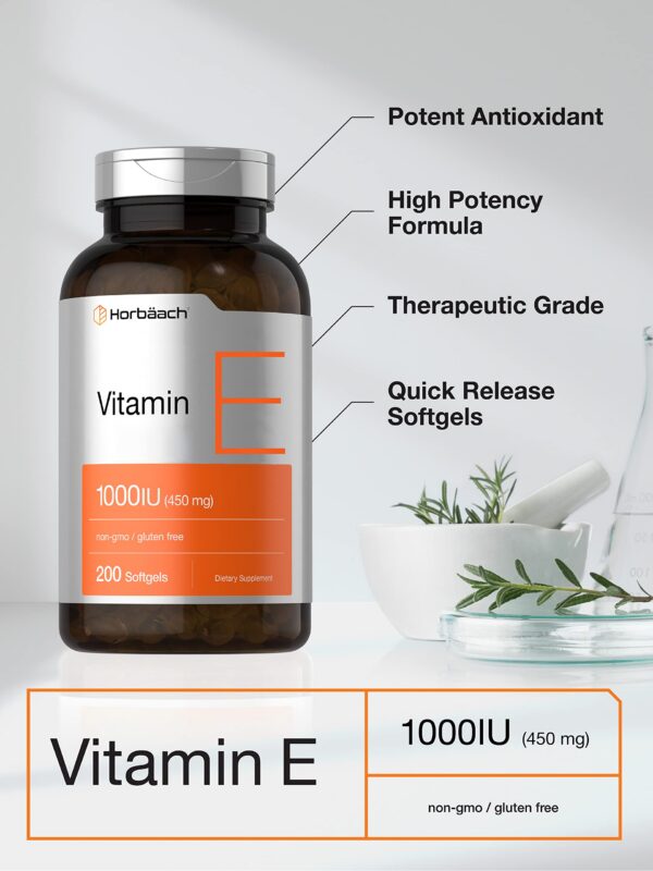 Suplemento Horbäach vitamina E 1000 ui antioxidante natural 200 cápsulas