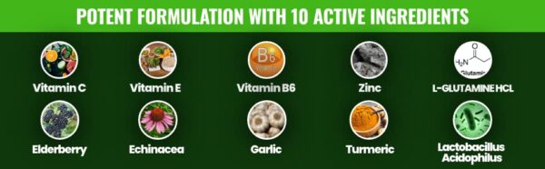 Vista del suplemento inmune con cúrcuma y probióticos