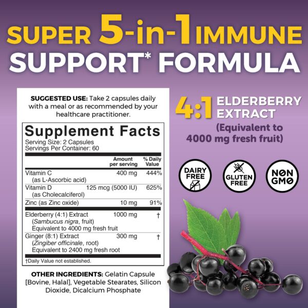 Detalles de suplemento inmunológico de saúco negro Viva Naturals