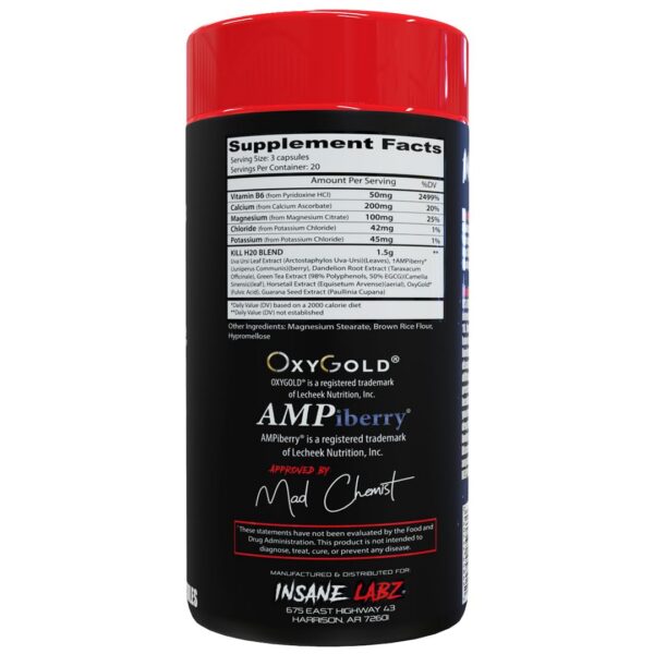 Suplemento Insane Labz para retención de líquidos Kill H2O