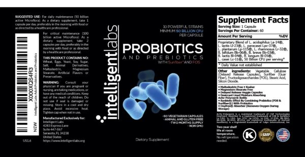 Suplemento Intelligent Labs probiótico 50B UFC cápsulas frutal vista superior