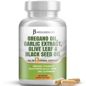Suplemento JB Wellness aceite de orégano ajo hoja de olivo