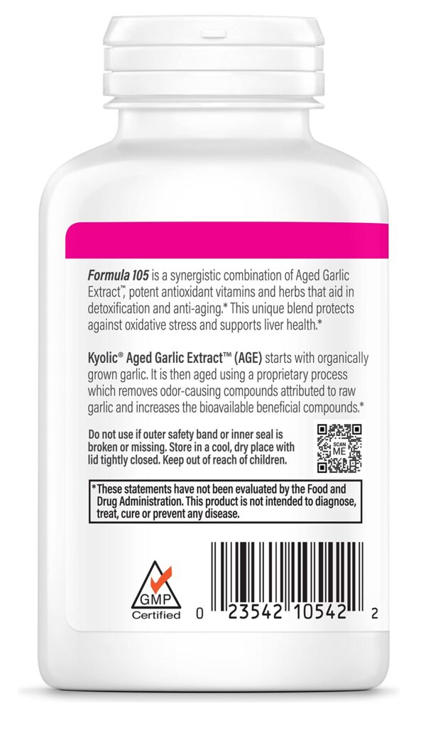 Suplemento Kyolic con ajo madurado y antioxidantes envase lateral