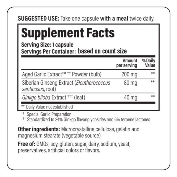 Suplemento Kyolic blanco para salud cerebral sin olor ni aditivos