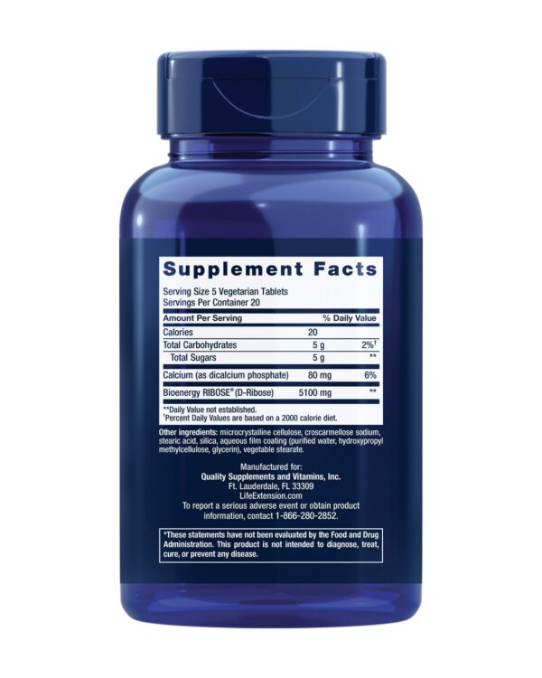 Suplemento Life Extension D-Ribosa sin gluten vegano 100 tabletas