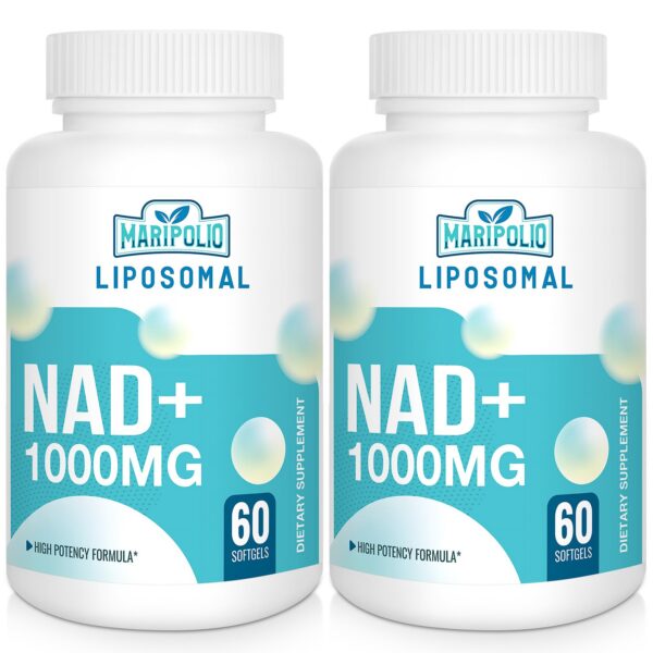 Suplemento liposomal NAD+ 1000 mg Maripolio botella vista frontal