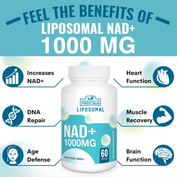 Suplemento liposomal NAD+ detalle cápsulas blandas Maripolio