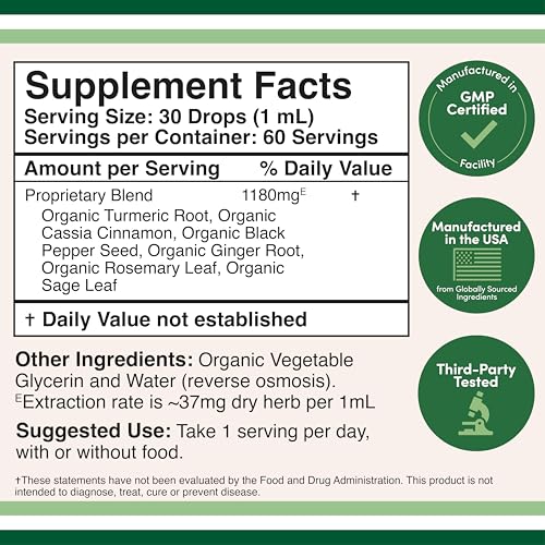Suplemento líquido de cúrcuma orgánica para articulaciones