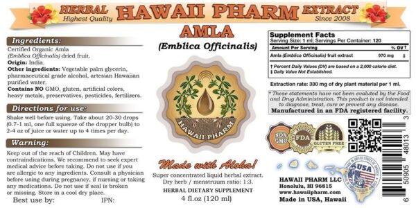 Suplemento de tintura líquida orgánica de Amla vista lateral