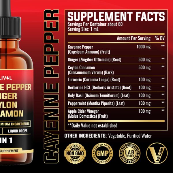 Suplemento líquido de pimienta cayena con jengibre y canela