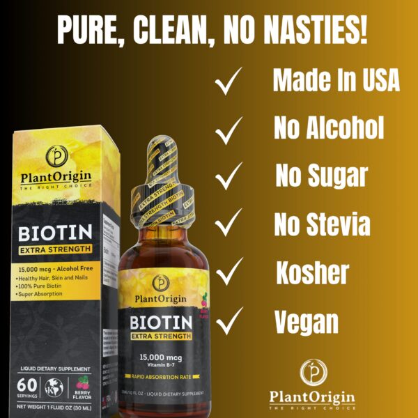 Suplemento líquido PLANTORIGIN biotina 15000 MCG