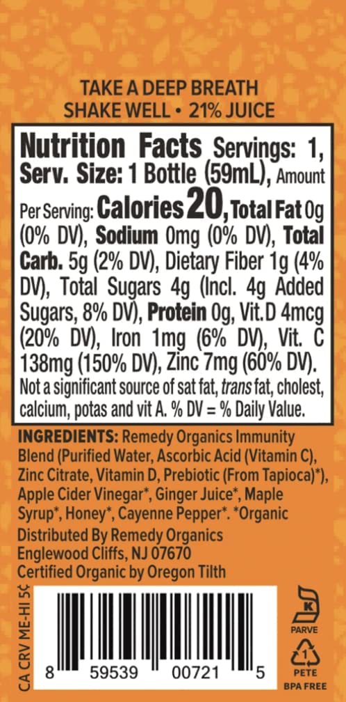 Suplemento líquido Remedy Organics energía y defensa inmune