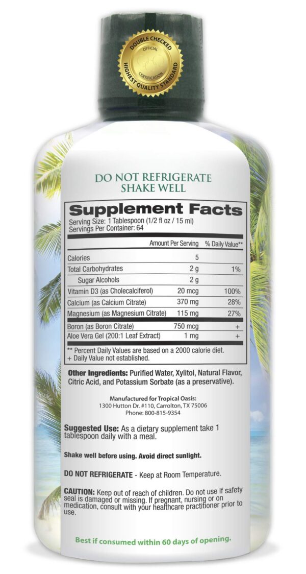 Suplemento líquido Tropical Oasis para salud ósea con calcio y magnesio