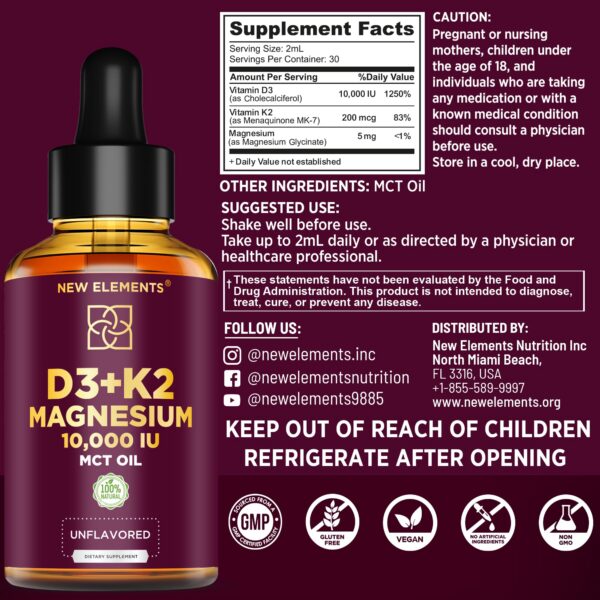 Suplemento líquido vitamina d3 k2 magnesio para relajación muscular