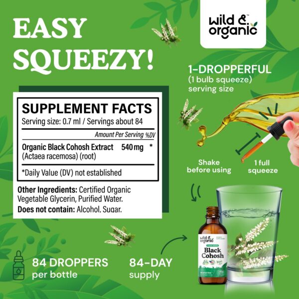 Suplemento líquido Wild & Organic cohosh negro sin aditivos artificiales