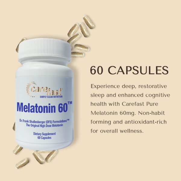 Suplemento Melatonina CAREFAST 60 mg vista lateral botella
