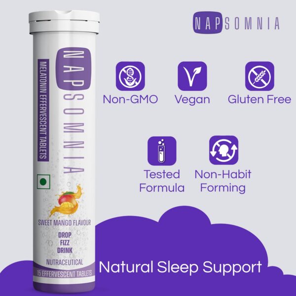 Version 1.0.0 Suplemento melatonina efervescente mango para adulto NAPSOMNIA