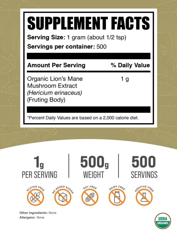 Suplemento melena de león en polvo 1000 mg por porción