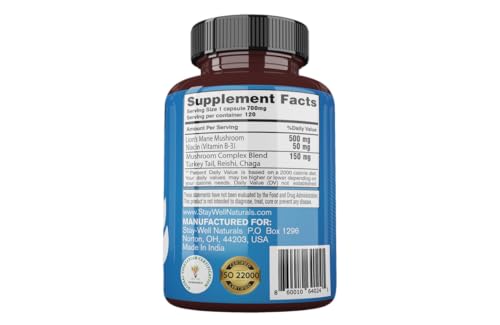 Suplemento de hongos Stay-Well Naturals Melena de León 120 cápsulas