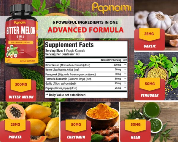 Suplemento de melón amargo con neem y fenogreco natural