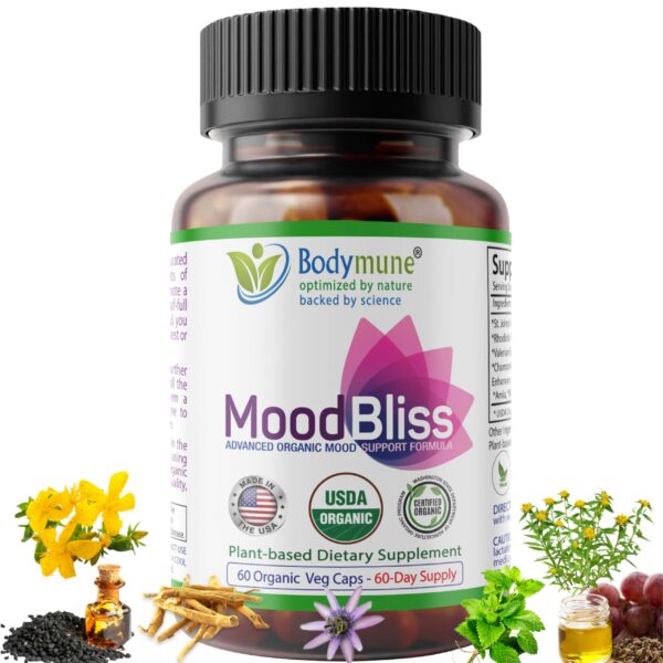 Suplemento MoodBliss orgánico para apoyo del estado de ánimo 60 cápsulas