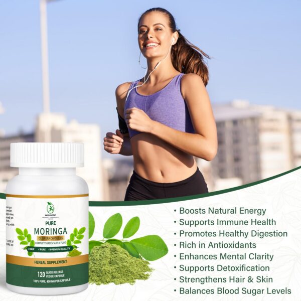 Suplemento de moringa rico en antioxidantes y vitaminas esenciales
