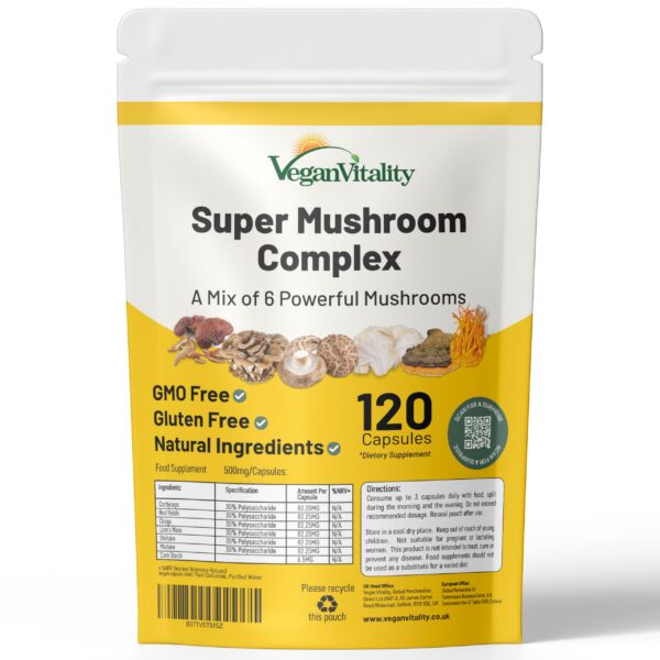 Suplemento multi hongos vegano Vegan Vitality 120 cápsulas para energía y memoria