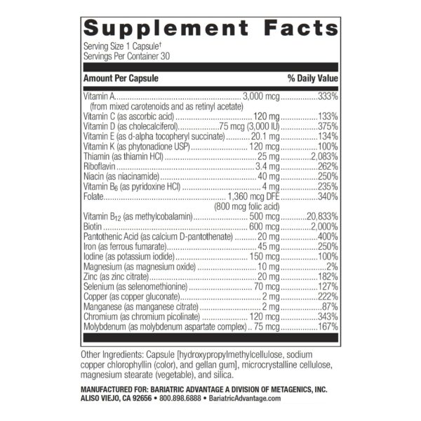 Suplemento multivitamínico diario Bariatric Advantage Ultra Solo 30 cápsulas